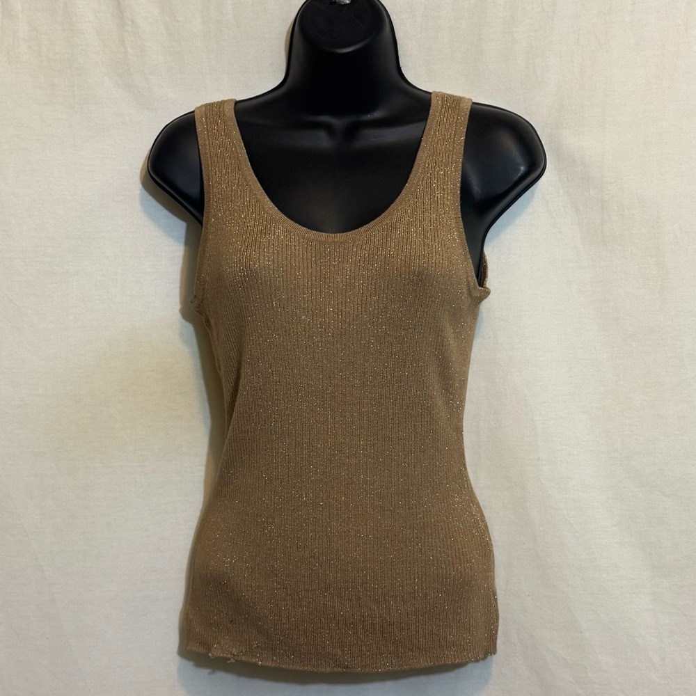 G-151 Apostrophe Metallic‎ Gold Sleeveless Pullover Sweater Size S